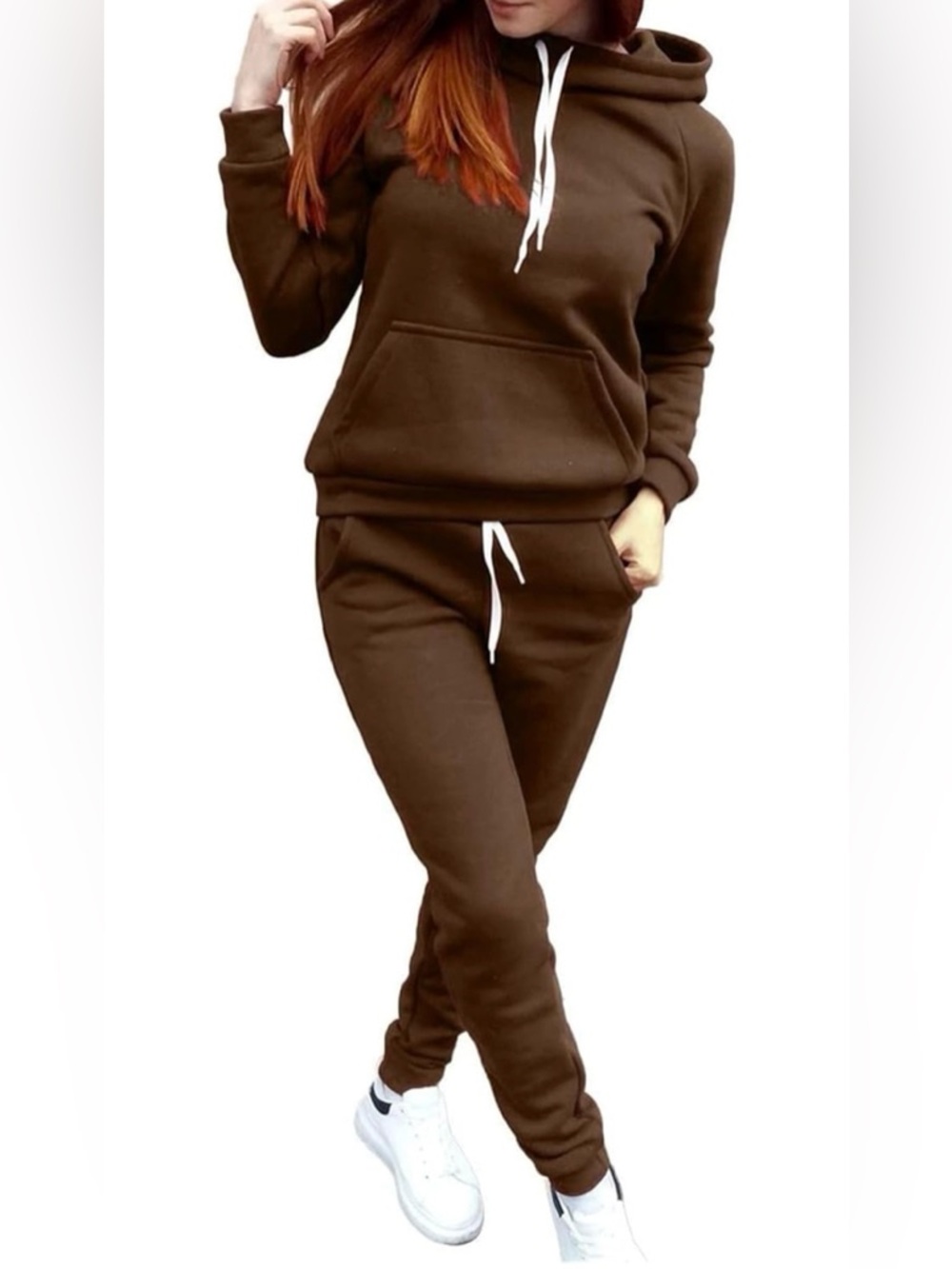 Brown Women's Hooded Sweatpants/hoodie Set